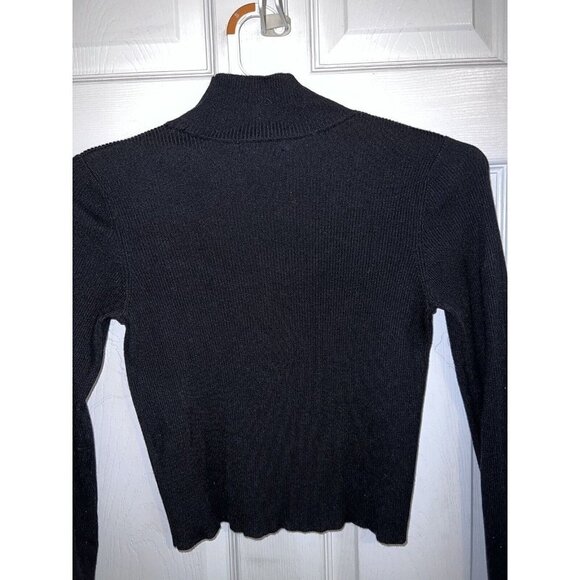 CALVIN KLEIN Women's Black Cropped Sweater Long Sleeve Pullover Ribbed - Picture 7 of 10